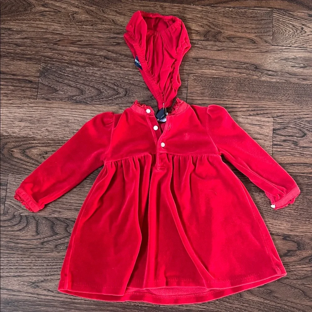 Ralph Lauren Vibrant Red Baby Holiday 80% Cotton Long Sleeved Dress 12M